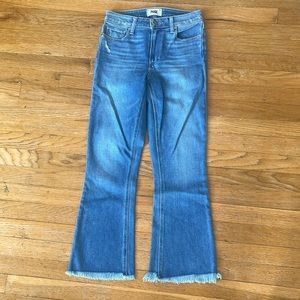 PAIGE high rise ankle flare with frayed hem